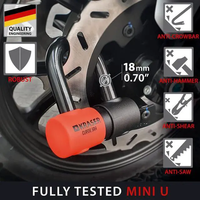 Alt view image 4 of 7 - KR50+120L Motorcycle Chain Lock + Heavy Duty Mini U Disc Lock SRA Approved, Multifunctional Loop, Anti Theft Parking Garage Security Kit for Motorbike Scooter Electric Bicycle,120cm/3.9ft