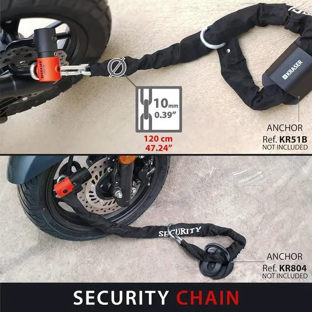 Alt view image 6 of 7 - KR50+120L Motorcycle Chain Lock + Heavy Duty Mini U Disc Lock SRA Approved, Multifunctional Loop, Anti Theft Parking Garage Security Kit for Motorbike Scooter Electric Bicycle,120cm/3.9ft