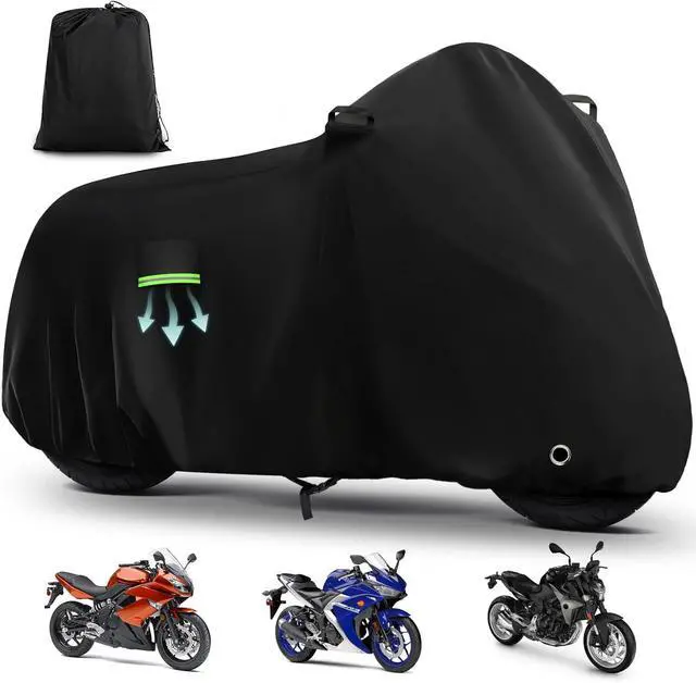 Main image of Motorcycle Cover Waterproof for Kawasaki Ninja 250 300 400 500 650/BMW F 900R, Heavy Duty Outdoor Sun UV Rain Dust All Weather Protection Motorbike Cover with Soft Cotton Lining & Lock Hole-Black