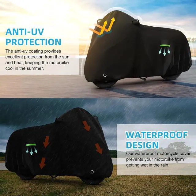 Alt view image 5 of 7 - Motorcycle Cover Waterproof for Kawasaki Ninja 250 300 400 500 650/BMW F 900R, Heavy Duty Outdoor Sun UV Rain Dust All Weather Protection Motorbike Cover with Soft Cotton Lining & Lock Hole-Black