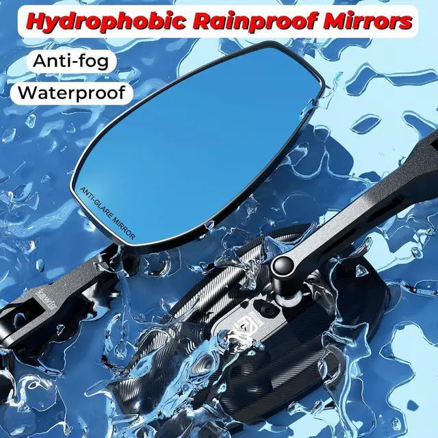 Alt view image 3 of 7 - Aluminum Alloy Rainproof Foldable Motorcycle Mirrors with M10 Bolts, CNC Machining HD Anti-Glare Blue Lenses Rear View Mirrors, Multi-Angle Adjustable for Motorcycle Cruiser ATV Moped Scooter