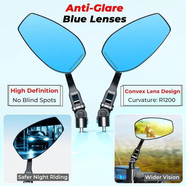 Alt view image 4 of 7 - Aluminum Alloy Rainproof Foldable Motorcycle Mirrors with M10 Bolts, CNC Machining HD Anti-Glare Blue Lenses Rear View Mirrors, Multi-Angle Adjustable for Motorcycle Cruiser ATV Moped Scooter