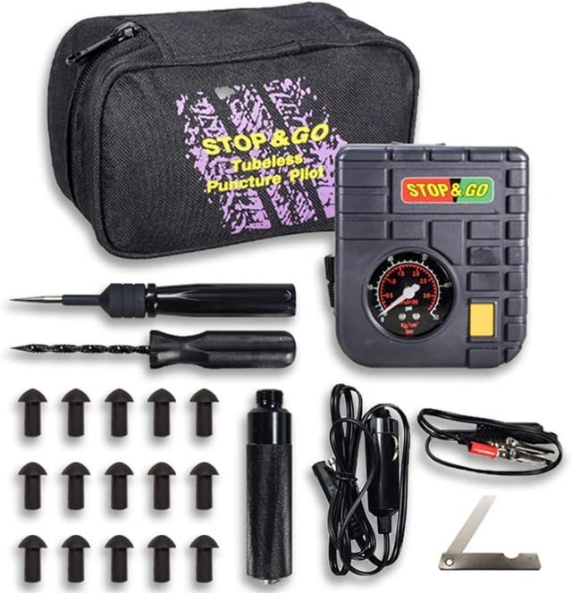 Main image of 6000 24-Pc Puncture Pilot Tubeless Repair Kit & Compressor