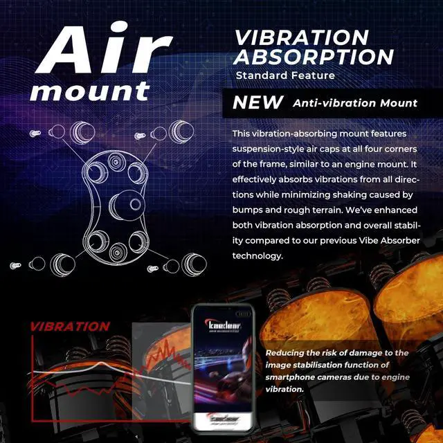 Alt view image 4 of 7 - Motorcycle Smartphone Holder, Charging, Vibration Absorption, Air Mount, Integrated QI, Wireless Charging, USB Power Supply, Devil Horn QI USB/Air Mount KDR-M26A (Qi Charging / 1" Ball)