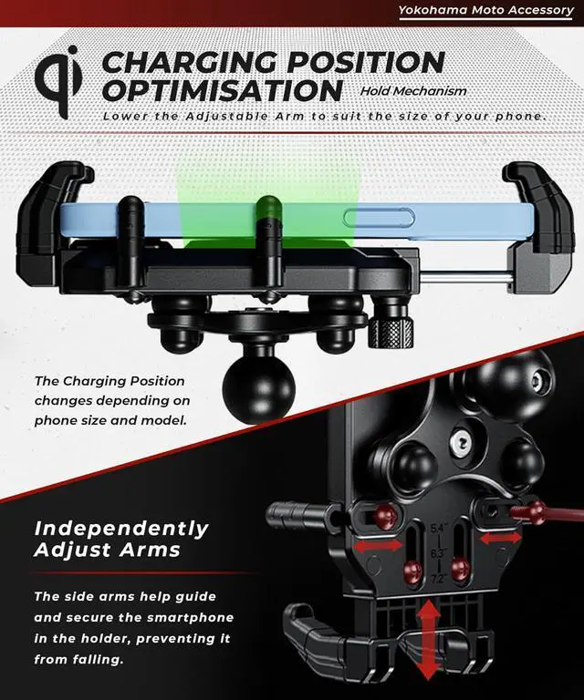Alt view image 6 of 7 - Motorcycle Smartphone Holder, Charging, Vibration Absorption, Air Mount, Integrated QI, Wireless Charging, USB Power Supply, Devil Horn QI USB/Air Mount KDR-M26A (Qi Charging / 1" Ball)