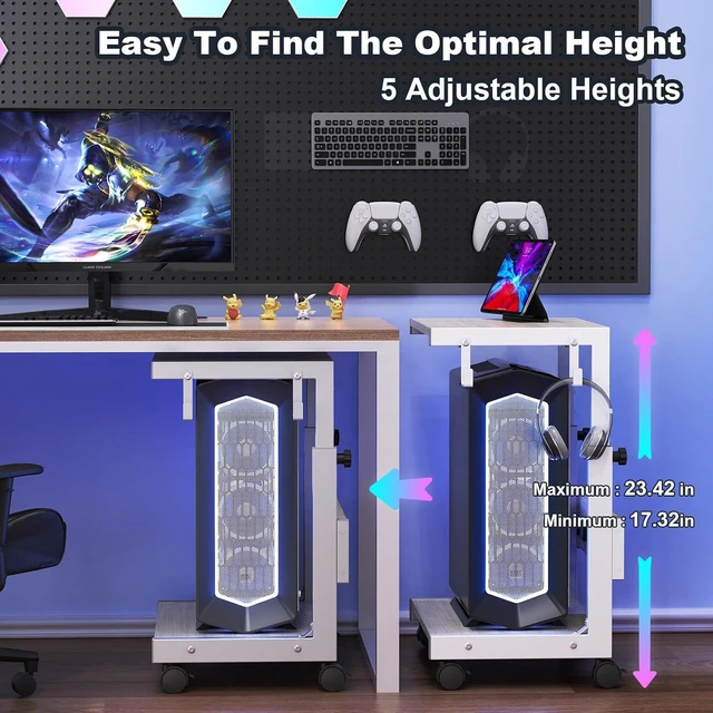 Alt view image 4 of 7 - Computer Tower Stand with Charging Station, for Small and Mid-Tower PCs