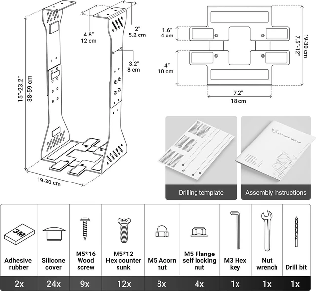 Alt view image 6 of 7 - Heavy-Duty Under-Desk PC Holder with Up to 77 lbs Load Capacity Adjustable Computer Tower CPU Mount for Under-Desk Installation (Black)
