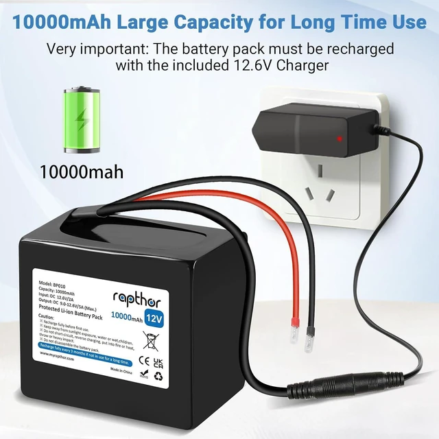 Alt view image 4 of 7 - 12V 10Ah Rechargeable Lithium Battery Pack with 12.6V 2A Charger