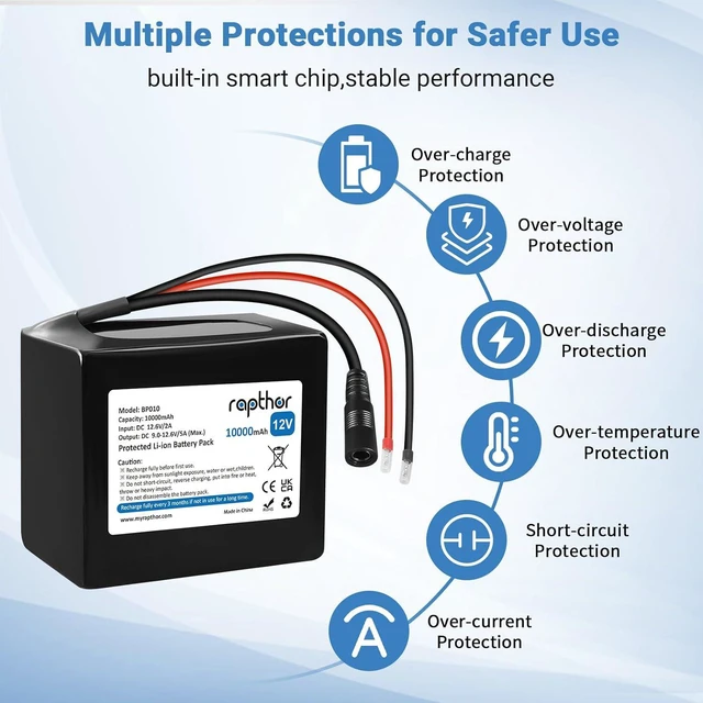 Alt view image 5 of 7 - 12V 10Ah Rechargeable Lithium Battery Pack with 12.6V 2A Charger