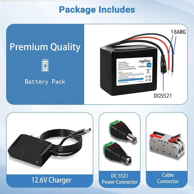 Alt view image 6 of 7 - 12V 10Ah Rechargeable Lithium Battery Pack with 12.6V 2A Charger