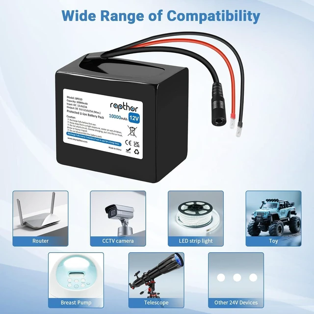 Alt view image 7 of 7 - 12V 10Ah Rechargeable Lithium Battery Pack with 12.6V 2A Charger