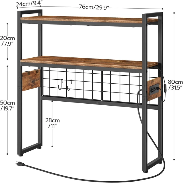 Alt view image 3 of 7 - Desktop Bookcase, 2-Tier Desktop Organizer, 29.9" Wooden Office Storage Rack with Outlets, Display Shelf Rack with Light Strip, Desk Hutch for Office, Rustic Brown BF11UDSJ01