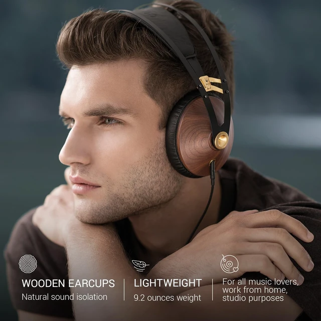 Alt view image 5 of 5 - MEZE AUDIO ^^ 99 Classics Walnut Gold ^^ Wooden Closed-Back Headphones for Audiophiles ^^ Gaming ^^ Podcasts ^^ Home Office ^^ Wired Over-Ear Headphones with Mic and Self Adjustable Headband