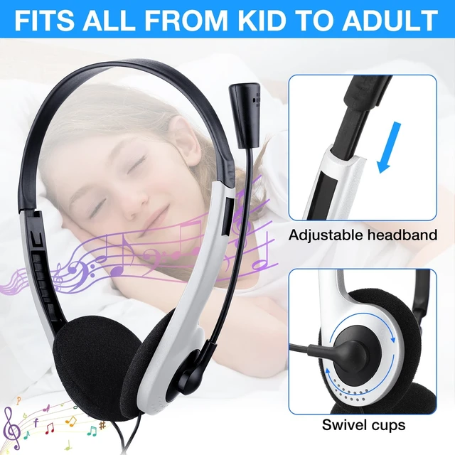 Alt view image 2 of 5 - Yunsailing 30 Pack Classroom Headphones with Mic, White, Plastic Stem