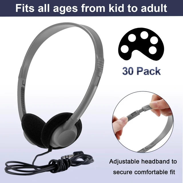 Alt view image 2 of 5 - Yunsailing 30 Pack Over Ear Headphones with Cord Bulk Set,Grey