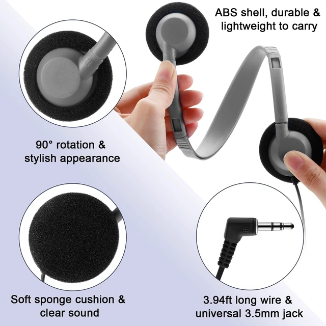 Alt view image 3 of 5 - Yunsailing 30 Pack Over Ear Headphones with Cord Bulk Set,Grey