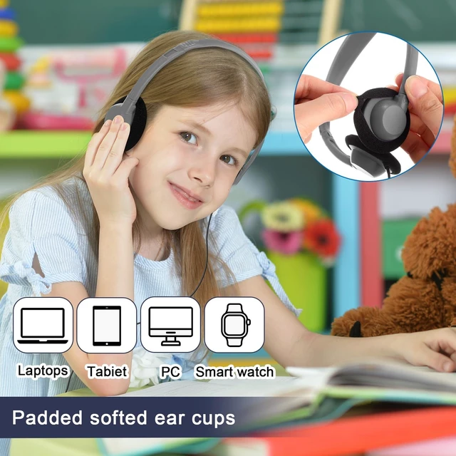 Alt view image 4 of 5 - Yunsailing 30 Pack Over Ear Headphones with Cord Bulk Set,Grey