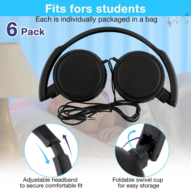 Alt view image 2 of 5 - Yunsailing 18 Pack Classroom Headphones Bulk, Wired Headphones,Black