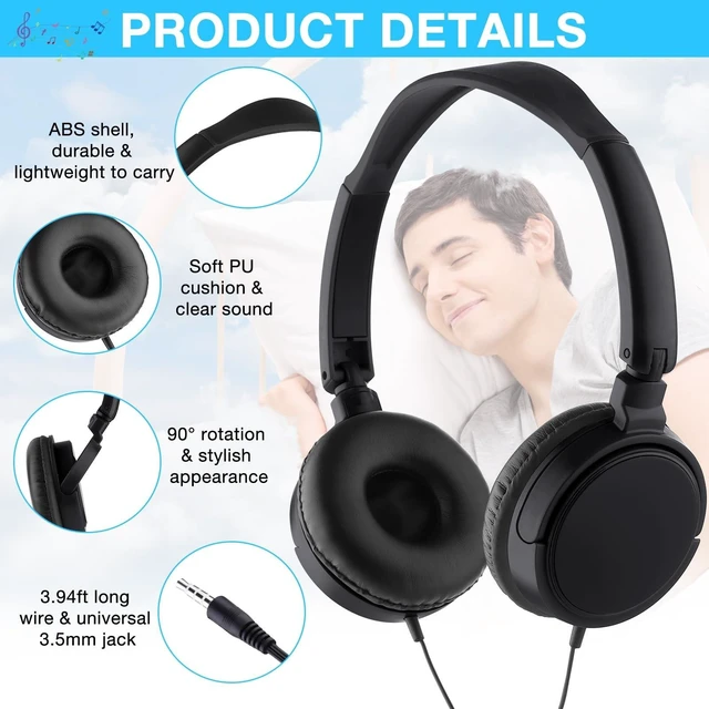 Alt view image 3 of 5 - Yunsailing 18 Pack Classroom Headphones Bulk, Wired Headphones,Black