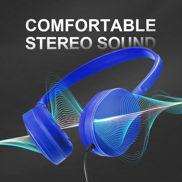 Alt view image 3 of 5 - Flutesan 30 Pack Wired Headphones, Adjustable On Ear Headphones, Blue
