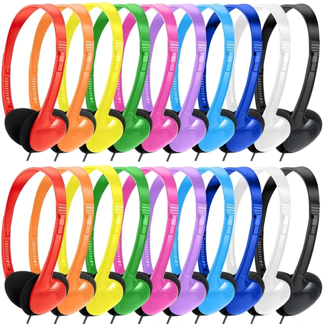 Main image of MKDTNJT Bulk Earbuds Headphones 50 Pack for Kids School Classroom,Wholeslae Wired Adjustable On Ear Earphones Class Set for Students Children Toddler Teens Boys Girls and Adult (HTC002,Multi Color)