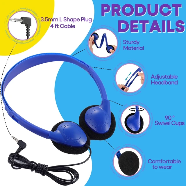 Alt view image 3 of 5 - MKDTNJT Bulk Earbuds Headphones 50 Pack for Kids School Classroom,Wholeslae Wired Adjustable On Ear Earphones Class Set for Students Children Toddler Teens Boys Girls and Adult (HTC002,Multi Color)