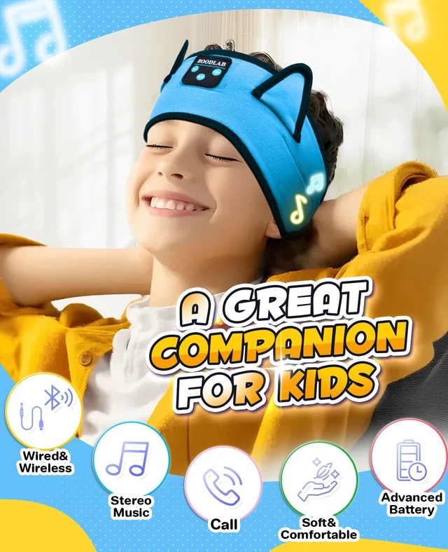 Alt view image 4 of 5 - Boodlab Kids Headphones, Headband for Children Baby & Toddlers, Bluetooth Toddler Headphones Wireless and Wired Playback 3.5 MM Jack for School, Stretchy & Comfy Travel Accessories