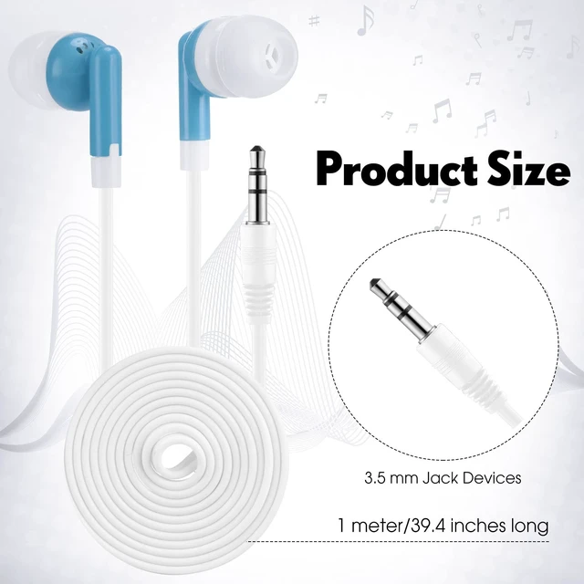 Alt view image 2 of 5 - Yunsailing 100 Pack Earbuds Bulk for Classroom Basic Headphones Pack Individually Bagged 3.5 mm Earphones with Wire for Students Adult Schools Hospitals Hotels Library Museums MP3 Gift(Blue)