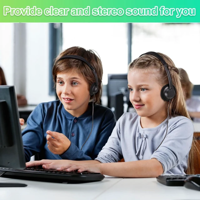 Alt view image 5 of 5 - Flutesan 100 Pieces Classroom School Headphones Bulk on Ear Headphone with 3.5mm Headphone Plug in Adjustable Disposable for Kids Adults Student Noise Stereo Sound Library No Microphone