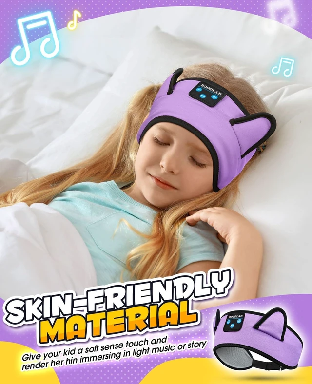 Alt view image 2 of 5 - Boodlab Kids Headphones Headband Wireless, Kids Bluetooth Headband, Baby Headphones with Thin Speakers & Wired Playback 3.5 MM Jack, Perfect Toddlers & Children's Earphones for Home, School & T