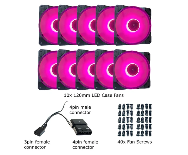 Alt view image 5 of 5 - APEVIA CO1012L-PK Cosmos 120mm Pink LED Case Fan, Ultra Silent, 10 Pack