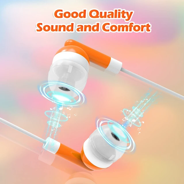 Alt view image 3 of 5 - CN-Outlet Wholesale Bulk Eearbuds Headphones 100 Pack for Kids,Classroom,Labs,Students and Adults(Orange)