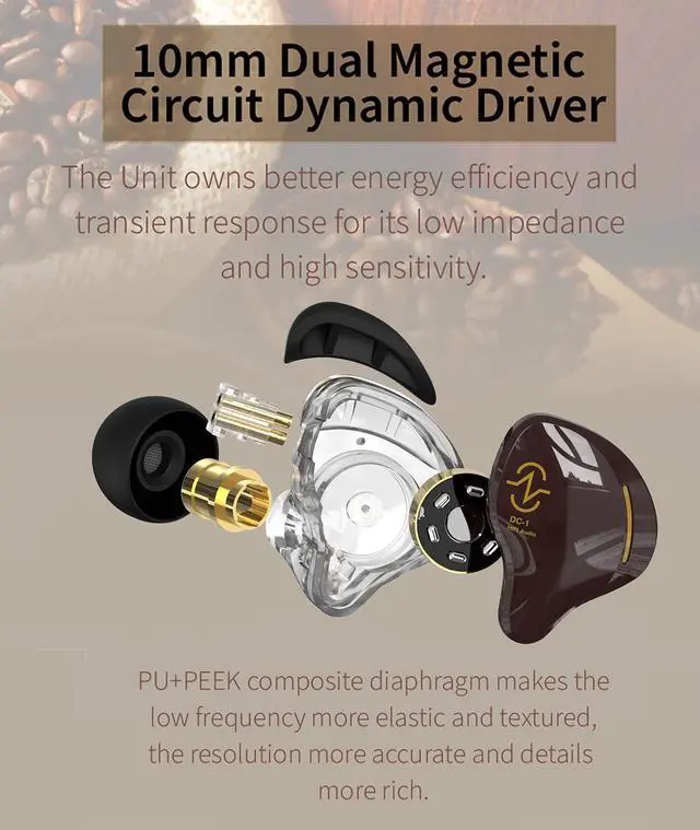 Alt view image 4 of 5 - EZ EAR Wired Earbuds in Ear Headphones Monitor,1DD HiFi Bass Immersive Sound Earphones, for Drummer Musicians Singer Stage Earbuds, Patented Ear Tips Headset,CCZ Coffee Bean (3.5mm Brown with Mic)