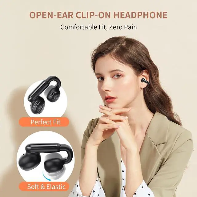 Alt view image 2 of 5 - GenXenon Clip-On Bluetooth Earbuds, Open Ear Design for Gym & Sports, Lightweight & Comfortable, Clear Voice Calls, Stable Fit, 35 Hours Playtime - Indoor/Outdoor Wireless EarbudsBlack-3