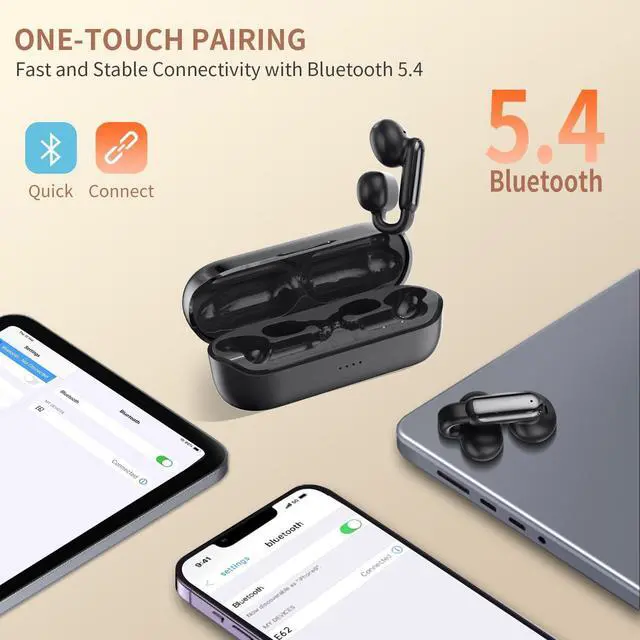 Alt view image 3 of 5 - GenXenon Clip-On Bluetooth Earbuds, Open Ear Design for Gym & Sports, Lightweight & Comfortable, Clear Voice Calls, Stable Fit, 35 Hours Playtime - Indoor/Outdoor Wireless EarbudsBlack-3