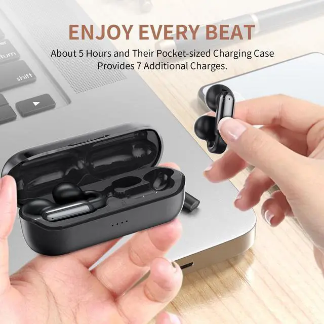 Alt view image 4 of 5 - GenXenon Clip-On Bluetooth Earbuds, Open Ear Design for Gym & Sports, Lightweight & Comfortable, Clear Voice Calls, Stable Fit, 35 Hours Playtime - Indoor/Outdoor Wireless EarbudsBlack-3