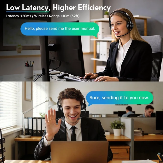 Alt view image 5 of 5 - Surpixo Wireless Headset with Mic for Work, Dual-Mode Headphones 50H Talk