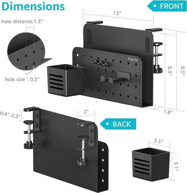 Alt view image 7 of 7 - Desk Side Storage Organizer, No Drill Under Desk Laptop Holder, Clamp on Desks Shelf with Pegboard Accessories, Hanging Laptop Mount, Fits Flat Edge 0.4" to 2.2", Black