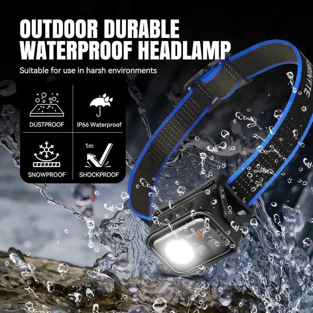 Alt view image 5 of 7 - HC01 1000 Lumen Rechargeable Headlamp USB-C Dual Power LED Headlight with Red Light AAA Backup, Lightweight Hard Hat Light for Camping Essentials & Hunting Gear