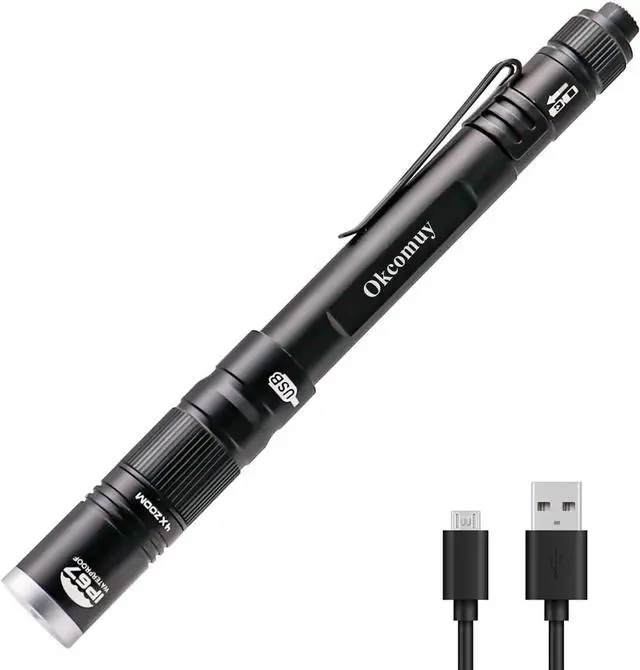 Main image of okcomuy Rechargeable LED Pen Light Flashlight,300 Lumens IP67 Waterproof with Pocket Clip 4-Zoomable| 3 Modes, Prefect Pocket Small Flashlight for Inspection,Work,Repair,Camping