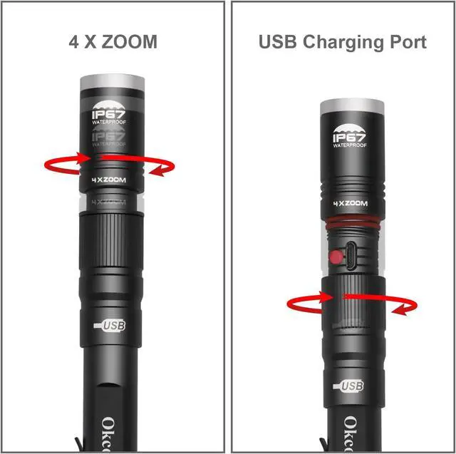 Alt view image 2 of 7 - okcomuy Rechargeable LED Pen Light Flashlight,300 Lumens IP67 Waterproof with Pocket Clip 4-Zoomable| 3 Modes, Prefect Pocket Small Flashlight for Inspection,Work,Repair,Camping