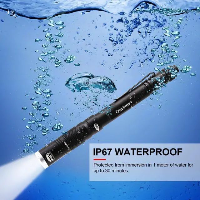 Alt view image 6 of 7 - okcomuy Rechargeable LED Pen Light Flashlight,300 Lumens IP67 Waterproof with Pocket Clip 4-Zoomable| 3 Modes, Prefect Pocket Small Flashlight for Inspection,Work,Repair,Camping