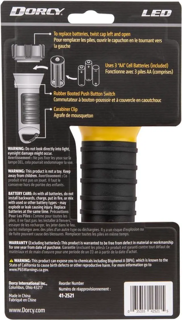 Alt view image 7 of 7 - Dorcy 41-2521 Water Resistant Battery Powered Floating LED Flashlight with Carabiner Clip, Ideal for Camping and Outdoors, Bright Yellow