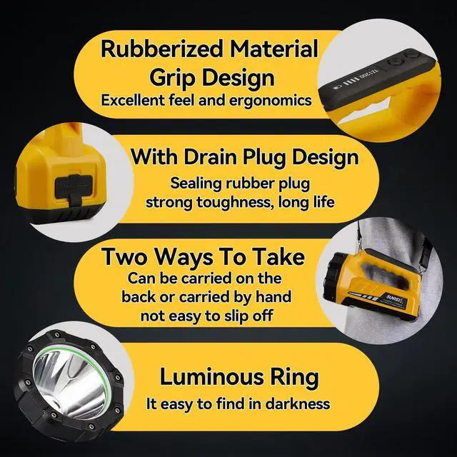 Alt view image 6 of 7 - SUNREI Rechargeable LED 1200LM Flashlight, 8 Light Modes Portable Camping Lantern, 10400mAh Power Bank, IP67 Waterproof for Emergencies Power Outages, Hurricane Emergency, Hiking, Home, etc