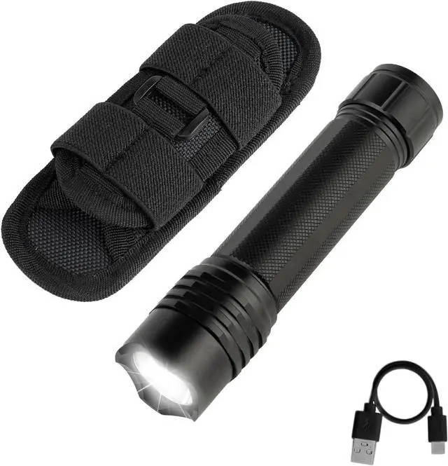 Main image of KunHe Rechargeable Flashlight Handheld Flashlights Tactical Flashlight with Belt Holster Bright LED Duty Flash Light with 4 Modes Long Lasting IPX7 Water Resistant