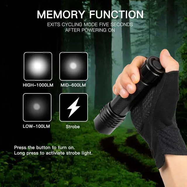 Alt view image 4 of 7 - KunHe Rechargeable Flashlight Handheld Flashlights Tactical Flashlight with Belt Holster Bright LED Duty Flash Light with 4 Modes Long Lasting IPX7 Water Resistant
