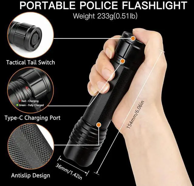 Alt view image 6 of 7 - KunHe Rechargeable Flashlight Handheld Flashlights Tactical Flashlight with Belt Holster Bright LED Duty Flash Light with 4 Modes Long Lasting IPX7 Water Resistant