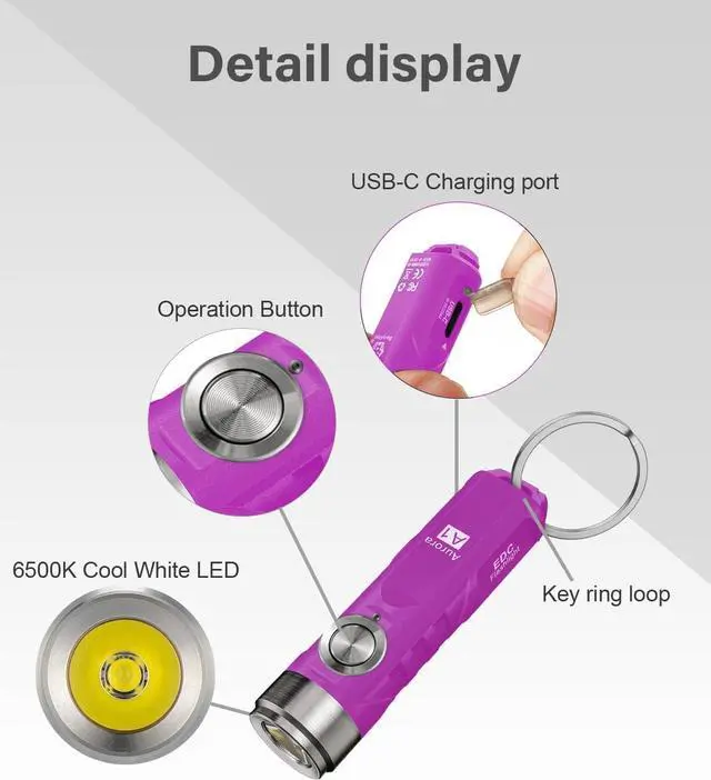 Alt view image 2 of 7 - RovyVon Aurora A1 G4 Rechargeable Keychain Flashlights USB C, 650lumens Bright Mini EDC Flashlight IPx6 Multi Functions Small Pocket Flashlight, Outdoor Camping Essentials EDC Gear for Men Women