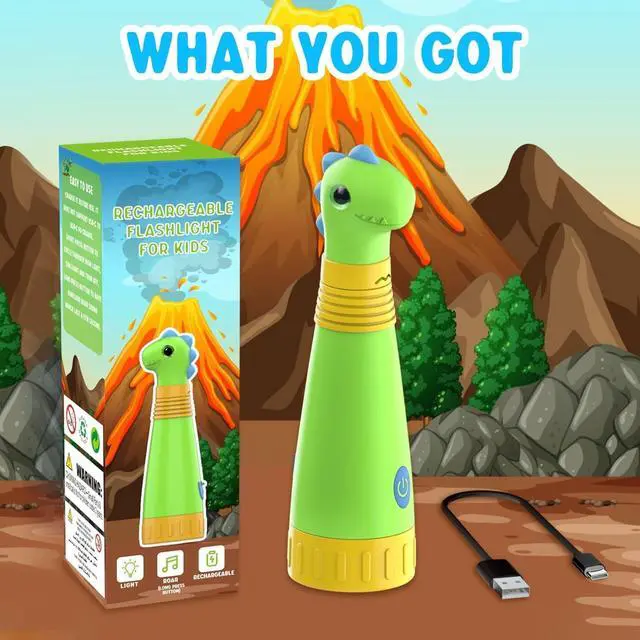 Alt view image 6 of 7 - COSOOS Rechargeable Dinosaur Flashlight for Kids, Roar Mode, Kids Flashlight Toys, Outdoor Camping Gear Accessories, Birthday Gift Easter Basket Stuffers for Kids 3 4 5 6 7 8 9 10 Years Boys Girls