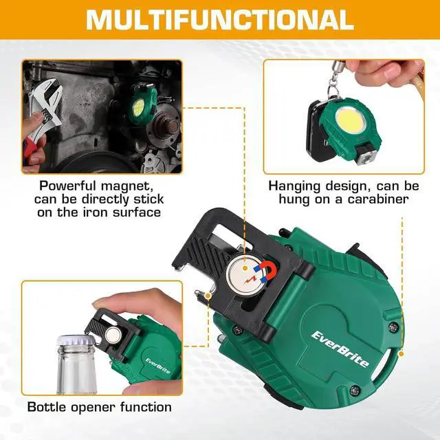 Alt view image 3 of 7 - EverBrite 2 Pack COB Keychain Work Light, Mini Rechargeable Magnetic Keychain Light, Sensor Mode, Multifunctional Small Keychain Flashlights, Portable, Waterproof, for Camping, Hiking, 6 Modes, Green